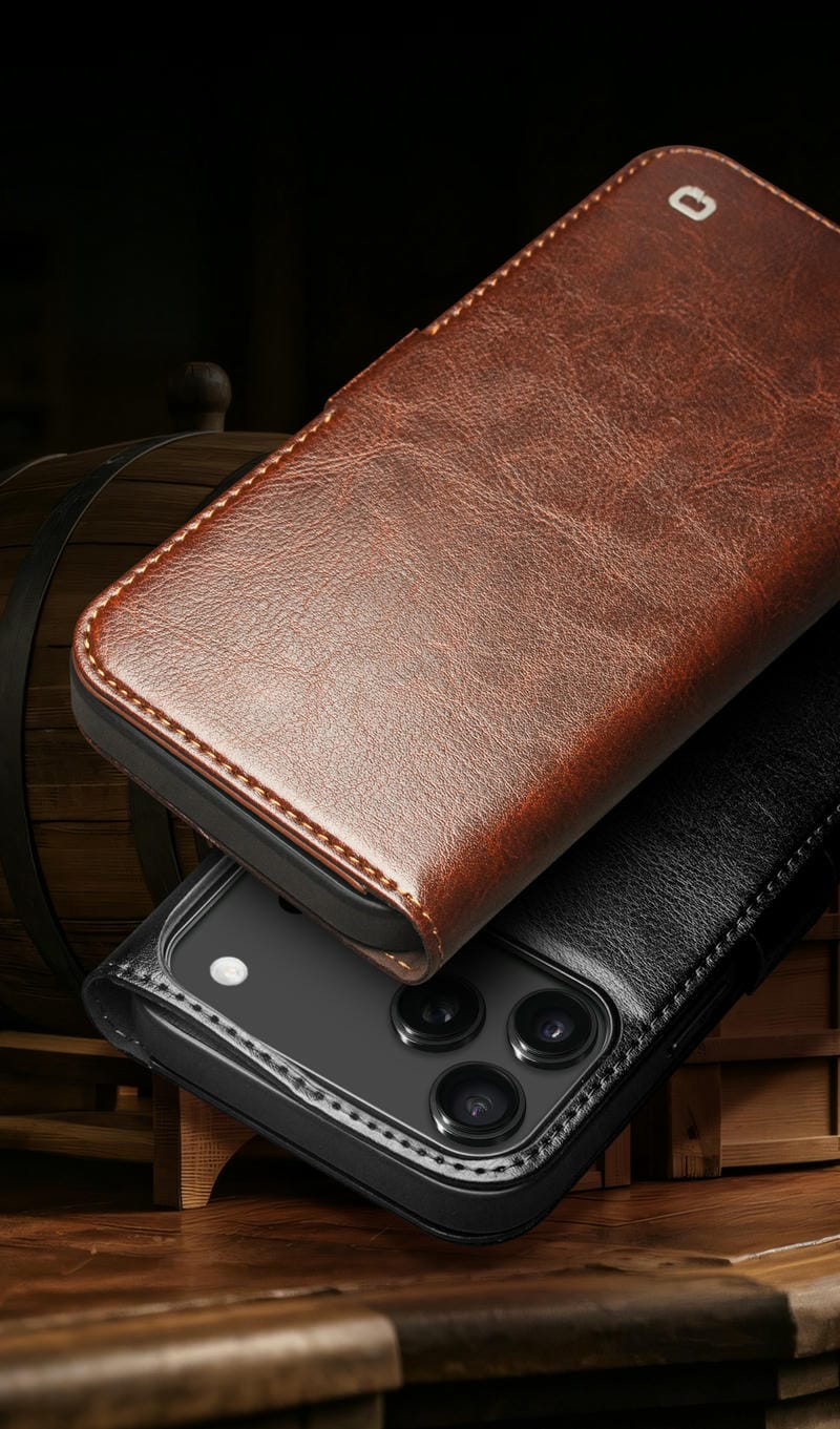 Bao da iPhone 17 Pro Max Qlino Wallet da bò thật 1254